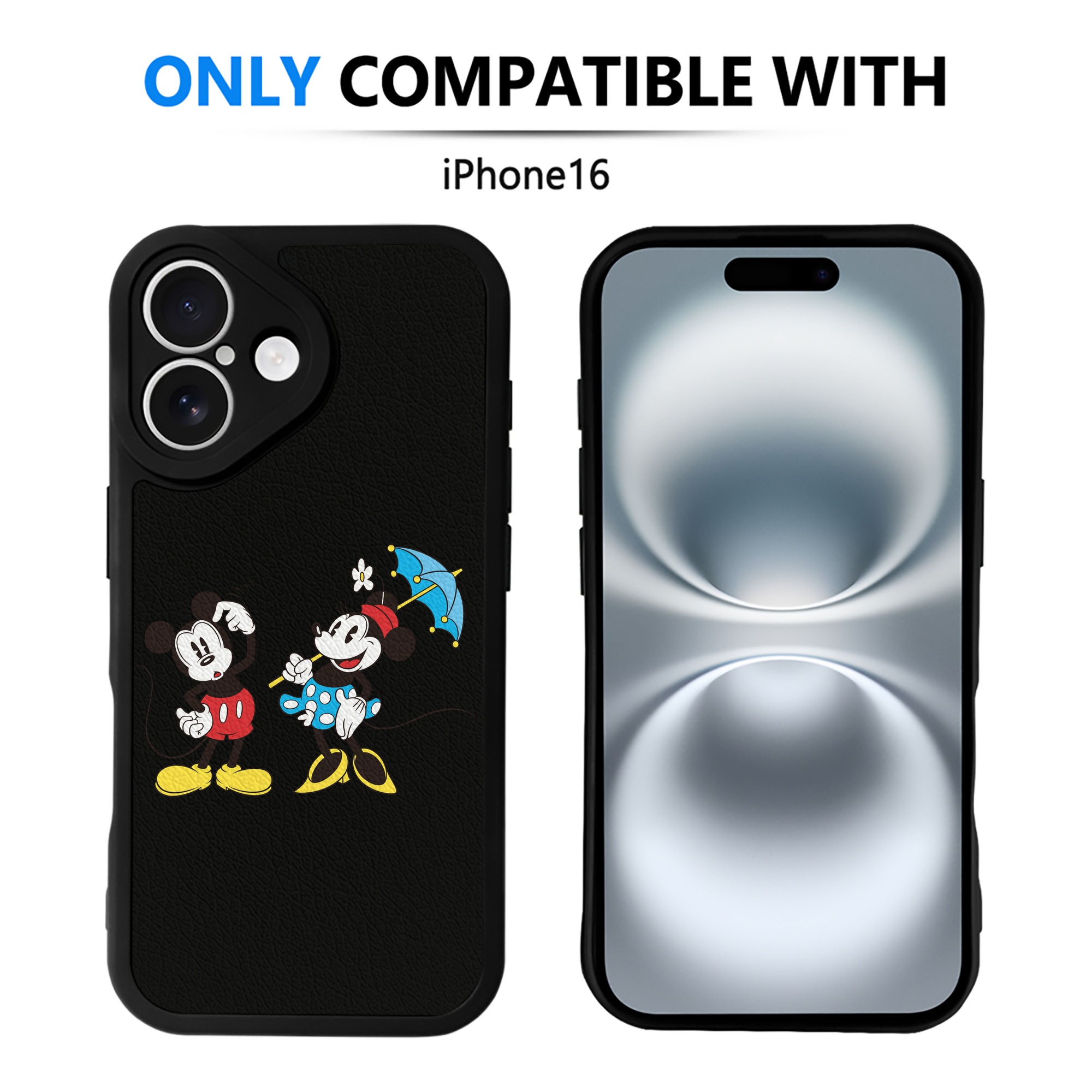 （画像用） ミッキーマウス Mickey Mouse 【iPhone 16シリーズ対応】シリコンスマホケース（レザー調） 材質：シリコン